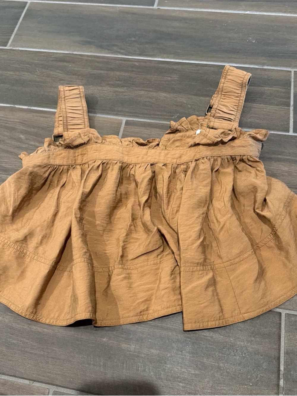 Pilcro Tan Ruffled Cotton Blend Crop Top